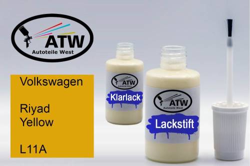 Volkswagen, Riyad Yellow, L11A: 20ml Lackstift + 20ml Klarlack - Set, von ATW Autoteile West.